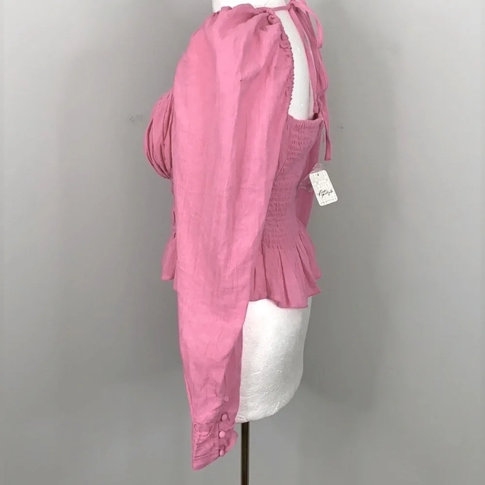 FREE PEOPLE Chloe Top in Aurora Pink Sz Sm ~ needs light repair